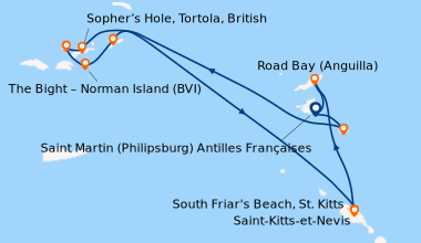 Itinéraire de la croisière Saint Martin (Philipsburg) Antilles Française...