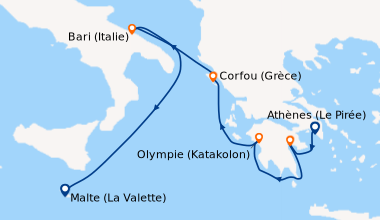 Itinéraire de la croisière Cités antiques de Grèce et d’Italie