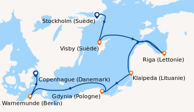 Itinéraire de la croisière Stockholm (Suède), Visby (Suède), Riga (Letto...