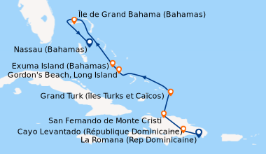 Itinéraire de la croisière Joyaux du nord des Caraïbes