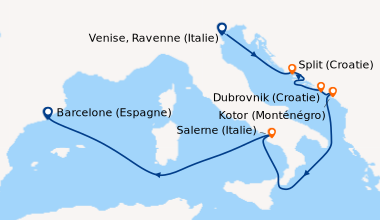 Itinéraire de la croisière Venise, Ravenne (Italie), Split (Croatie), Du...