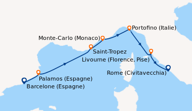 Itinéraire de la croisière Barcelone (Espagne), Palamos (Espagne), Saint...