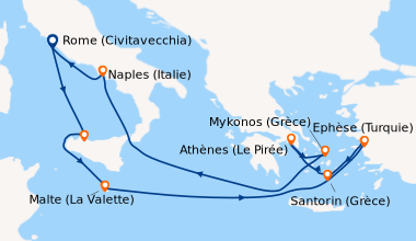 Itinéraire de la croisière Rome (Civitavecchia), En mer, Sicile (Palerme...