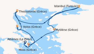 Itinéraire de la croisière Athènes (Le Pirée), Volos (Grèce), Thessaloni...