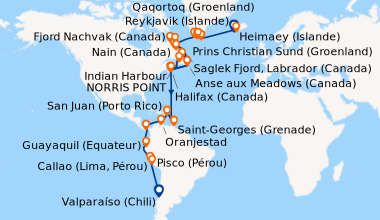 Itinéraire de la croisière Reykjavik (Islande), Heimaey (Islande), Heima...