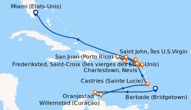 Itinéraire de la croisière Barbade (Bridgetown), En mer, Aruba (Petites ...