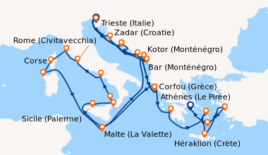 Itinéraire de la croisière Trieste (Italie), Zadar (Croatie), En mer, Ba...