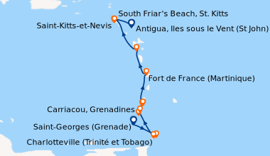 Itinéraire de la croisière Saint-Georges (Grenade), Charlotteville (Trin...