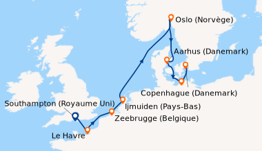 Itinéraire de la croisière Southampton (Royaume Uni) , Le Havre, Zeebrug...