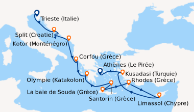 Itinéraire de la croisière Trieste (Italie), Split (Croatie), Kotor (Mon...