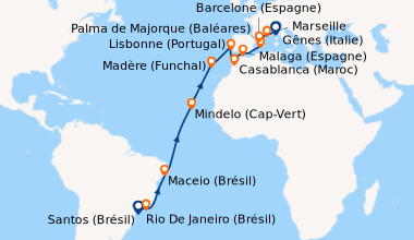 Itinéraire de la croisière Santos (Brésil), Rio De Janeiro (Brésil), En ...