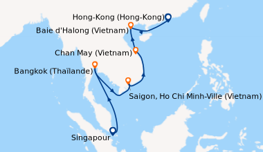 Itinéraire de la croisière Singapour, En mer, En mer, Bangkok (Thaïlande...