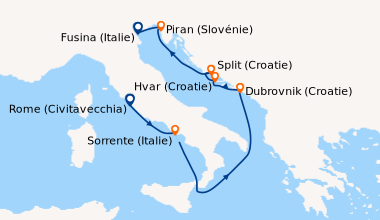 Itinéraire de la croisière Rome (Civitavecchia), Sorrente (Italie), En m...