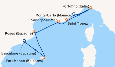 Itinéraire de la croisière Monte-Carlo (Monaco), Portofino (Italie), Sai...