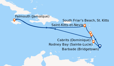 Itinéraire de la croisière Barbade (Bridgetown), Rodney Bay (Sainte-Luci...