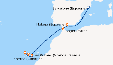Itinéraire de la croisière Espagne, Maroc, Canaries
