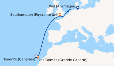 Itinéraire de la croisière Kiel (Allemagne), En mer, En mer, Southampton...