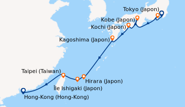 Itinéraire de la croisière Tokyo (Japon), Milford Sound (Nouvelle Zéland...