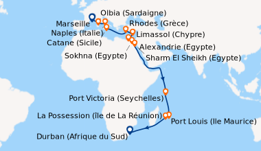 Itinéraire de la croisière Marseille, Olbia (Sardaigne), Rome (Civitavec...