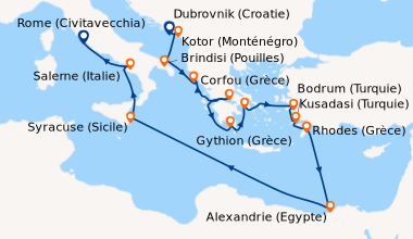 Itinéraire de la croisière Dubrovnik (Croatie), Kotor (Monténégro), Brin...