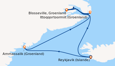 Itinéraire de la croisière Banquise inexplorée du nord-est du Groenland