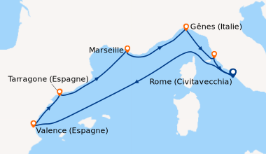 Itinéraire de la croisière Rome (Civitavecchia), En mer, Valence (Espagn...