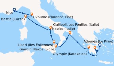 Itinéraire de la croisière Nice, Livourne (Florence, Pise), Bastia (Cors...