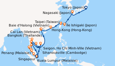Itinéraire de la croisière Singapour, En mer, Saigon, Ho Chi Minh-Ville ...
