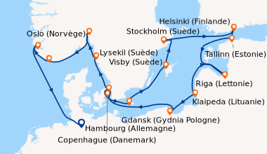 Itinéraire de la croisière Copenhague (Danemark), Bornholm (Danemark), V...
