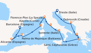 Itinéraire de la croisière Trieste (Italie), En mer, Dubrovnik (Croatie)...