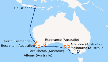Itinéraire de la croisière Melbourne (Australie), En mer, Adélaïde (Aust...