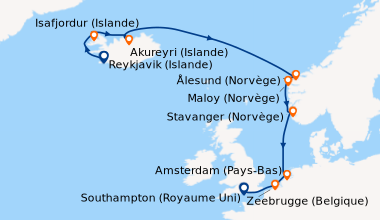 Itinéraire de la croisière Reykjavik (Islande), Isafjordur (Islande), Ak...