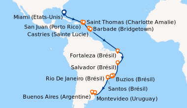 Itinéraire de la croisière Miami (Etats-Unis), En mer, En mer, San Juan ...