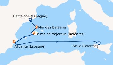 Itinéraire de la croisière Espagne, Baléares, Italie