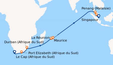 Itinéraire de la croisière Le Cap (Afrique du Sud), En mer, Port Elizabe...