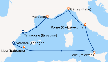 Itinéraire de la croisière Tarragone (Espagne), Marseille, Gênes (Italie...