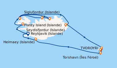 Itinéraire de la croisière Reykjavik (Islande), Flatey Island (Islande),...