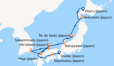 Itinéraire de la croisière Otaru (Japon), En mer, Aomori (Japon), Noshir...