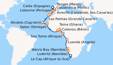 Itinéraire de la croisière Le Cap (Afrique du Sud), En mer, Luderitz (Na...