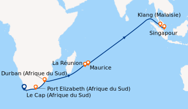 Itinéraire de la croisière Le Cap (Afrique du Sud), En mer, Port Elizabe...