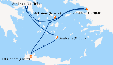 Itinéraire de la croisière Athènes (Le Pirée), Santorin (Grèce), La Cané...