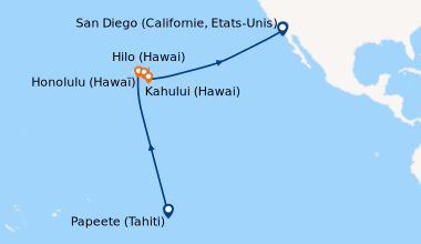 Itinéraire de la croisière Papeete (Tahiti), En mer, En mer, En mer, En ...