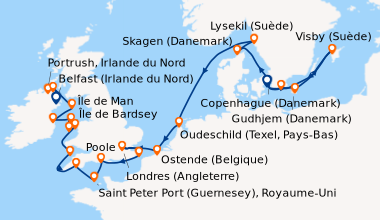 Itinéraire de la croisière Copenhague (Danemark), Gudhjem (Danemark), Vi...