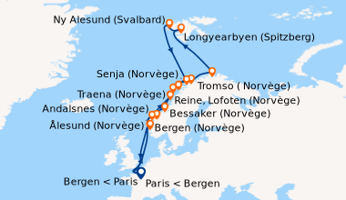 Itinéraire de la croisière La ligne du Spitzberg