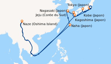 Itinéraire de la croisière Tokyo (Japon), Shimizu/Mt Fuji  (Japon), Kobe...