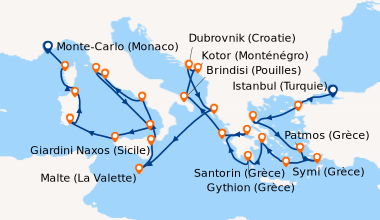 Itinéraire de la croisière Istanbul (Turquie), Cannakkale (Turquie), Vol...