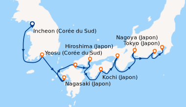 Itinéraire de la croisière Incheon (Corée du Sud), En mer, Yeosu (Corée ...