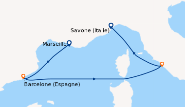 Itinéraire de la croisière France, Espagne, Italie