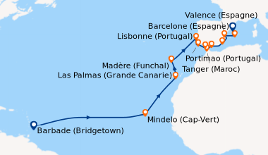 Itinéraire de la croisière Barbade (Bridgetown), En mer, En mer, En mer,...
