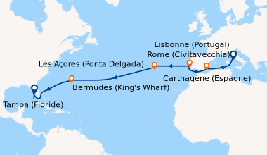 Itinéraire de la croisière Rome (Civitavecchia), En mer, Valence (Espagn...